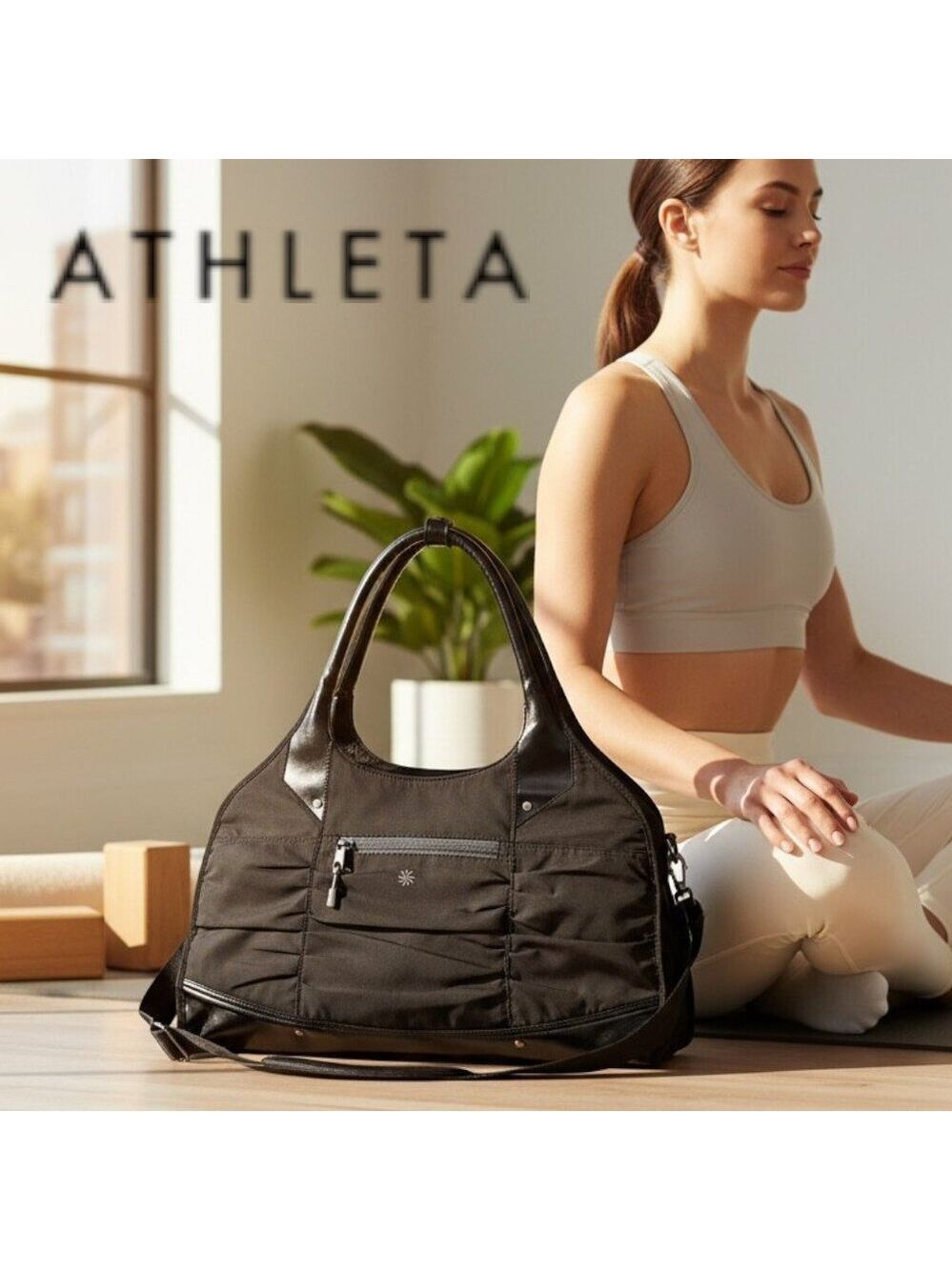 Athleta Yoga Mat Gym Bag Black | Studio Tote w/ Wet Bag & Mat Carry Strap
